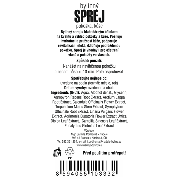 Bylinný sprej na pokožku a kůži