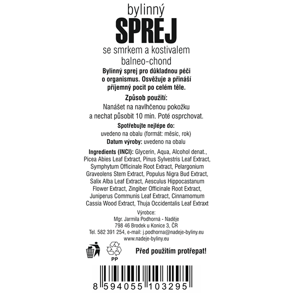 Bylinný sprej se smrkem a kostivalem na klouby a záda
