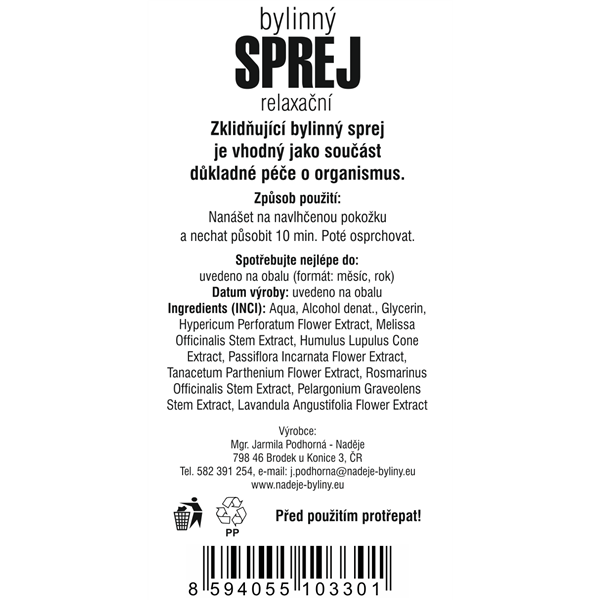 Relaxační bylinný sprej na nervy a zklidnění